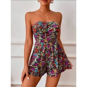 SHEIN Privé Allover Floral Print Tube Romper Size Large